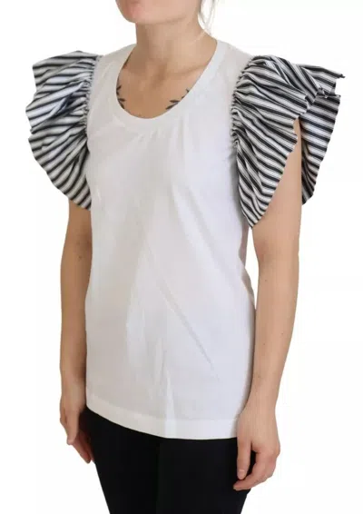 Pre-owned Dolce & Gabbana White Striped Short Sleeves Pullover Women's Top ()