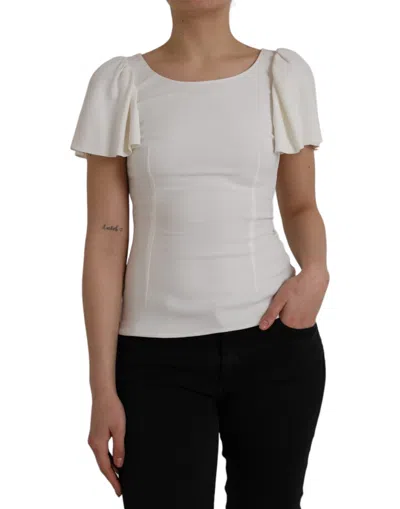 Pre-owned Dolce & Gabbana White Viscose Round Neck Short Sleeves Women's Top ()