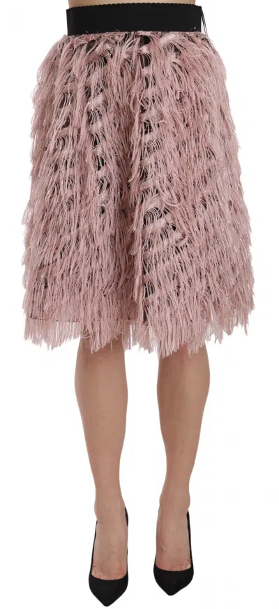 Dolce & Gabbana Pink Gold Fringe Metallic Pencil A-line Skirt In Gold And Pink