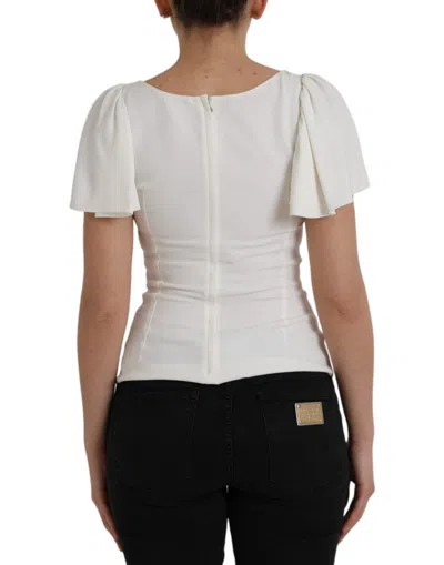 Pre-owned Dolce & Gabbana White Viscose Round Neck Short Sleeves Women's Top ()
