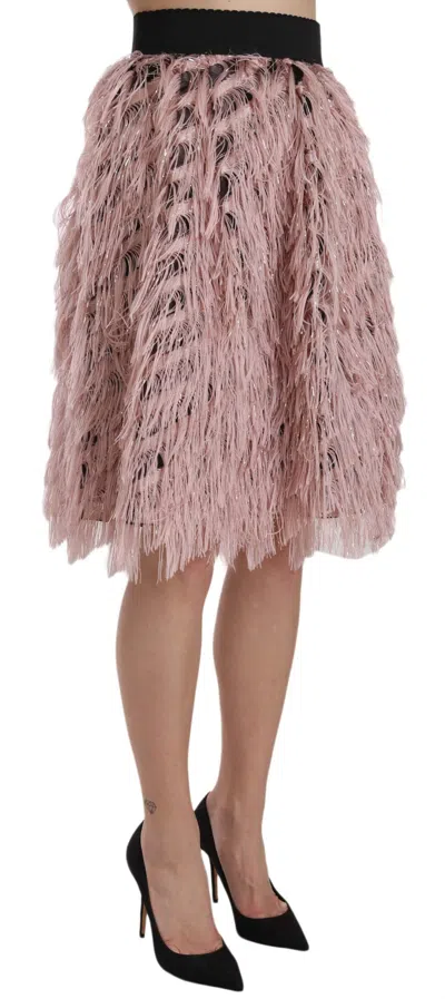 Dolce & Gabbana Pink Gold Fringe Metallic Pencil A-line Skirt In Gold And Pink