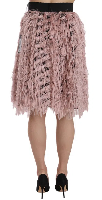 Dolce & Gabbana Pink Gold Fringe Metallic Pencil A-line Skirt In Gold And Pink