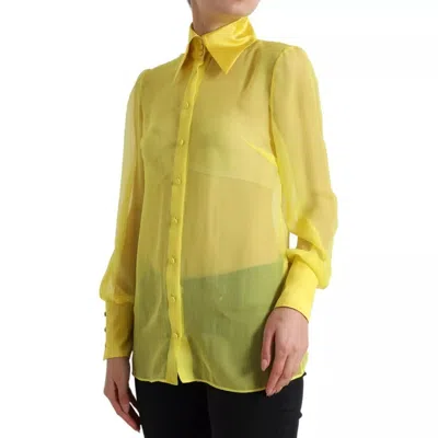 Pre-owned Dolce & Gabbana Yellow Long Sleeve Button Down Blouse Women's Top ()