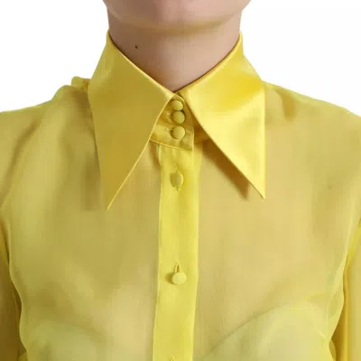 Pre-owned Dolce & Gabbana Yellow Long Sleeve Button Down Blouse Women's Top ()