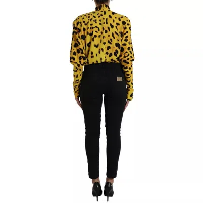 Pre-owned Dolce & Gabbana Yellow Leopard Print Long Sleeves Top Women's Blouse ()