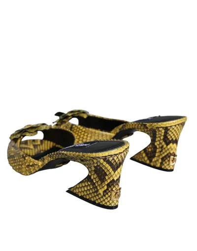 Dolce & Gabbana Yellow Leather Block Heels Slides Shoes In Yellow