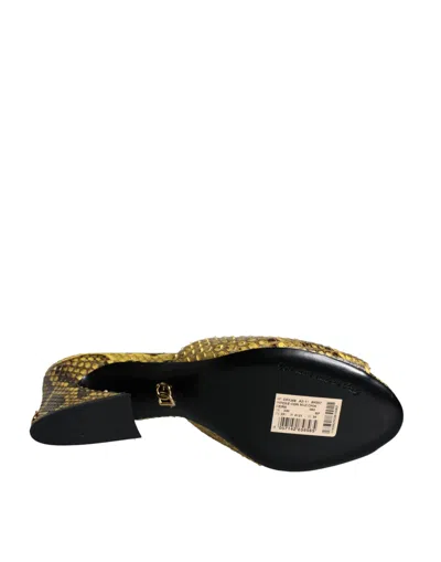 Dolce & Gabbana Yellow Leather Block Heels Slides Shoes In Yellow