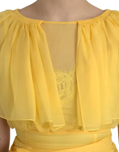 Dolce & Gabbana Yellow Silk Sheath Belted Long Maxi Dress In Yellow