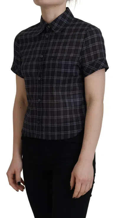 Pre-owned Dsquared2 Dsquared² Black Checkered Collared Button Short Sleeves Women's Top ()