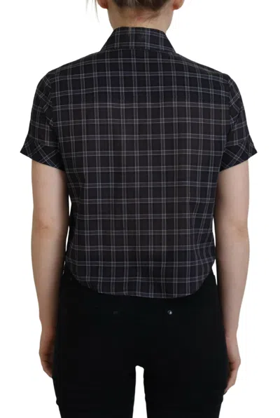 Pre-owned Dsquared2 Dsquared² Black Checkered Collared Button Short Sleeves Women's Top ()