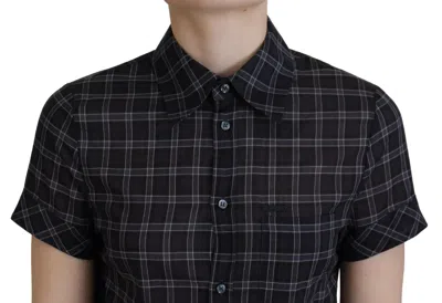 Pre-owned Dsquared2 Dsquared² Black Checkered Collared Button Short Sleeves Women's Top ()