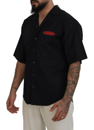 Pre-owned Dsquared2 Dsquared² Black Cotton Collared Logo Print Short Sleeve Men's Shirt ()