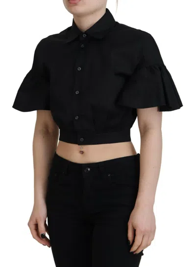 Pre-owned Dsquared2 Dsquared² Black Collared Button Down Short Sleeve Cropped Women's Top ()
