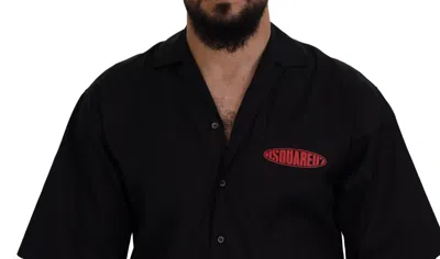 Pre-owned Dsquared2 Dsquared² Black Cotton Collared Logo Print Short Sleeve Men's Shirt ()