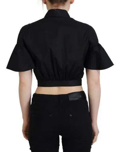Pre-owned Dsquared2 Dsquared² Black Collared Button Down Short Sleeve Cropped Women's Top ()