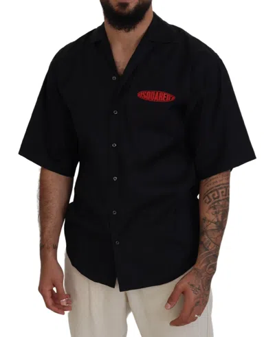 Pre-owned Dsquared2 Dsquared² Black Cotton Collared Logo Print Short Sleeve Men's Shirt ()