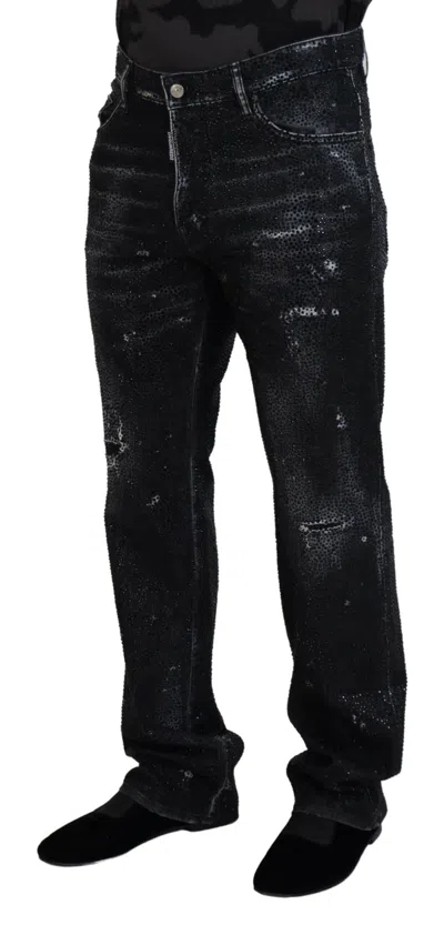 Pre-owned Dsquared2 Dsquared² Black Crystal Embellished Tattered Denim Men's Jeans ()