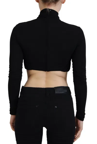 Pre-owned Dsquared² Black Cut Out Viscose Cropped Long Sleeves Women's Top ()