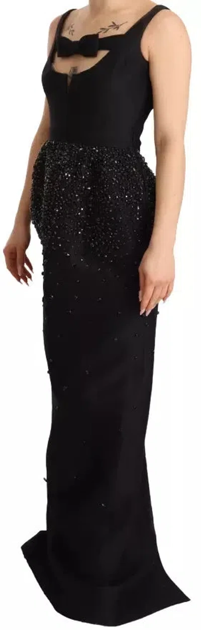 Pre-owned Dsquared² Black Embellish Sleeveless Ribbon Floor Length Women's Dress ()