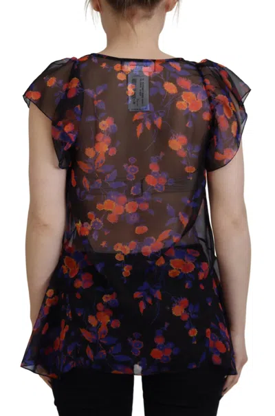 Pre-owned Dsquared2 Dsquared² Black Floral Print Short Sleeves V-neck Blouse Women's Top ()