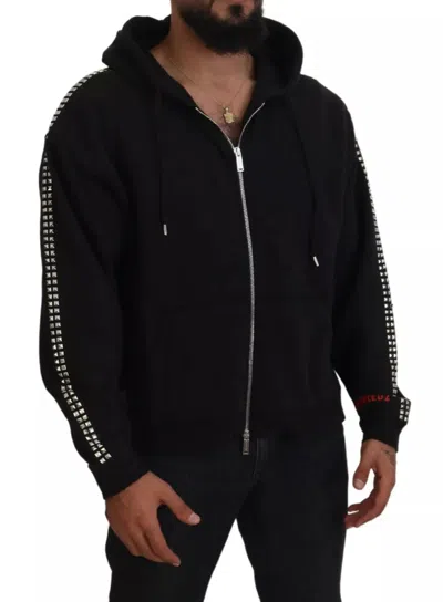 Pre-owned Dsquared2 Dsquared² Black Embellished Full Zip Hooded Men's Sweater ()