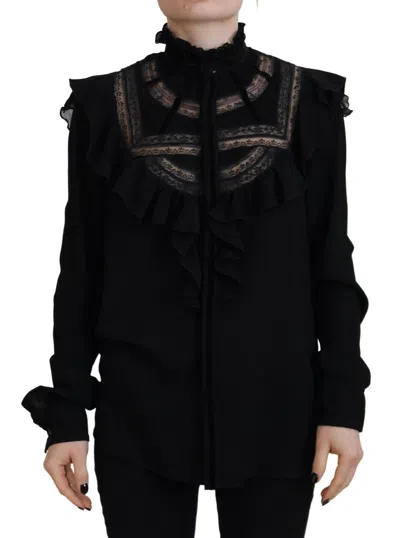 Pre-owned Dsquared² Black Lace Trim Turtle Neck Long Sleeves Women's Top ()