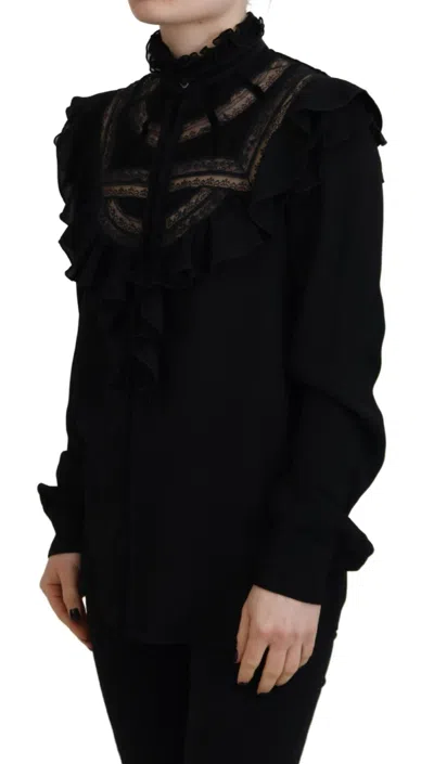 Pre-owned Dsquared2 Dsquared² Black Lace Trim Turtle Neck Long Sleeves Women's Top ()