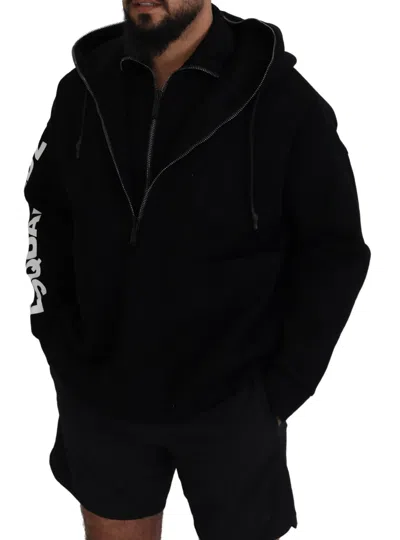 Pre-owned Dsquared2 Dsquared² Black Hooded Printed Sleeves Double Zip Men's Sweater ()