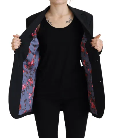 Pre-owned Dsquared2 Dsquared² Black Flower Single Breasted Coat Women's Blazer ()