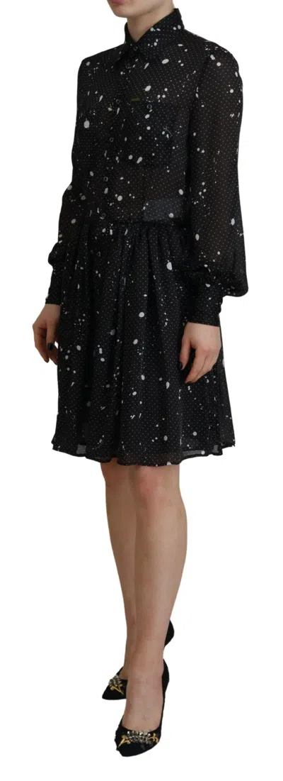 Pre-owned Dsquared² Black Polka Dot Long Sleeves Button Down Women's Dress ()