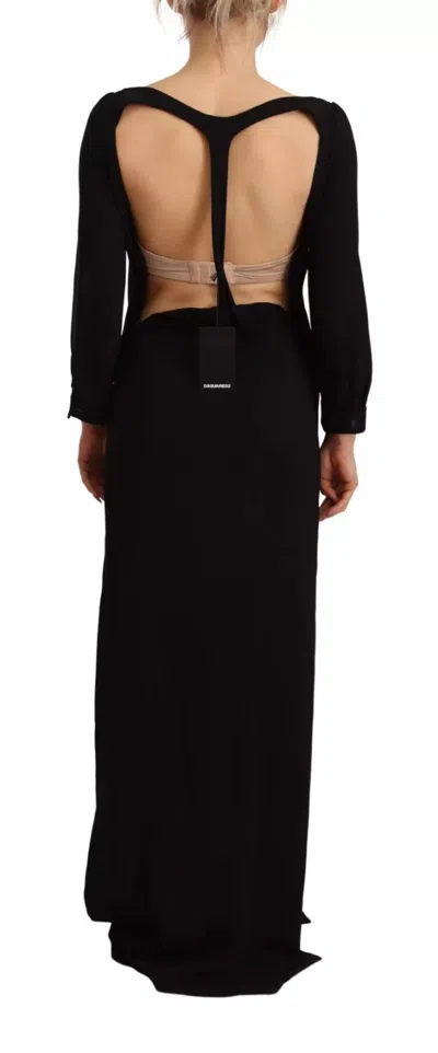 Pre-owned Dsquared2 Dsquared² Black Long Sleeves Side Slit Floor Length Women's Dress ()