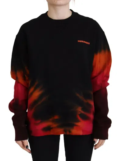 Pre-owned Dsquared2 Dsquared² Black Tie Dye Logo Print Women Long Sleeve Women's Sweater ()