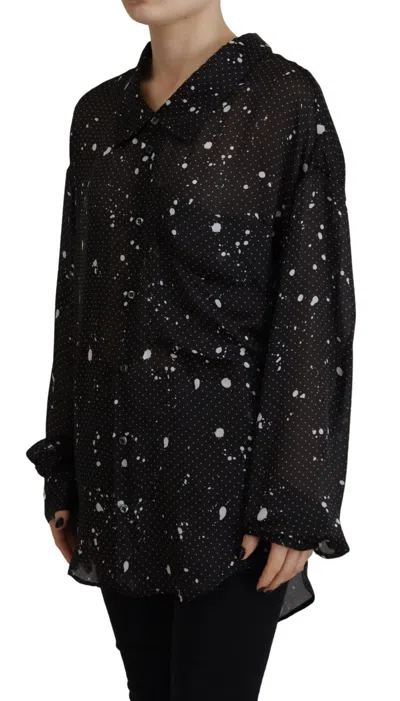 Pre-owned Dsquared2 Dsquared² Black Polka Dots Collared Button Down Blouse Women's Top ()
