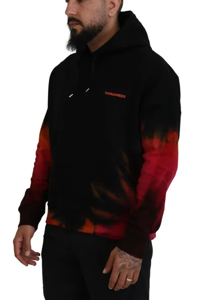 Pre-owned Dsquared2 Dsquared² Black Red Cotton Hooded Tie Dye Pullover Men's Sweater () In Black And Red