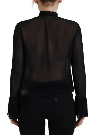 Pre-owned Dsquared² Black Viscose Long Sleeves See Through Blouse Women's Top ()