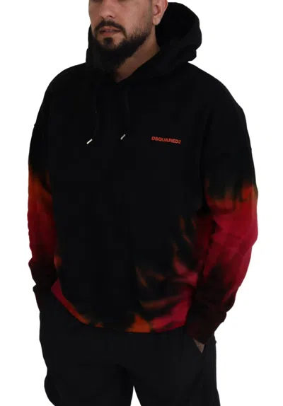 Pre-owned Dsquared2 Dsquared² Black Red Cotton Hooded Tie Dye Pullover Men's Sweater () In Black And Red