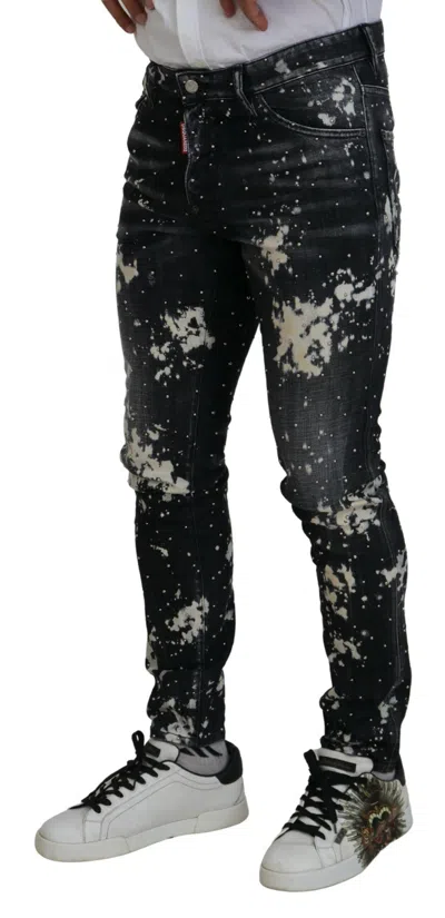 Pre-owned Dsquared2 Dsquared² Black Washed White Color Splash Casual Denim Men's Jeans ()