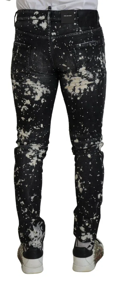 Pre-owned Dsquared2 Dsquared² Black Washed White Color Splash Casual Denim Men's Jeans ()