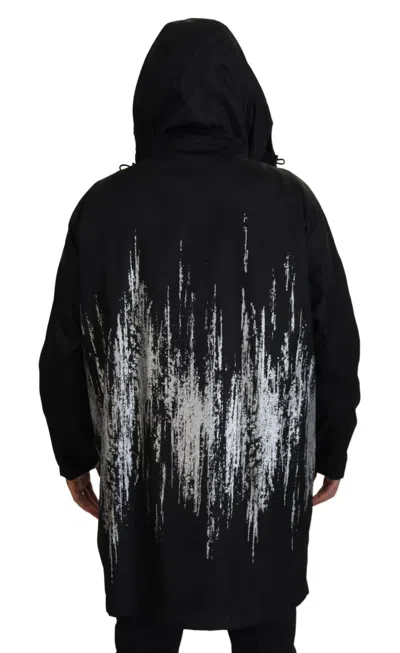 Pre-owned Dsquared2 Dsquared² Black White Print Long Hooded Coat Nylon Men's Jacket ()
