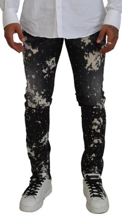 Pre-owned Dsquared2 Dsquared² Black Washed White Color Splash Casual Denim Men's Jeans ()