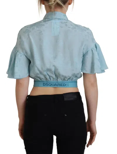 Pre-owned Dsquared2 Dsquared² Blue Collared Button Down Short Sleeve Cropped Women's Top () In Light Blue