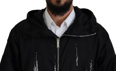 Pre-owned Dsquared2 Dsquared² Black White Print Long Hooded Coat Nylon Men's Jacket ()