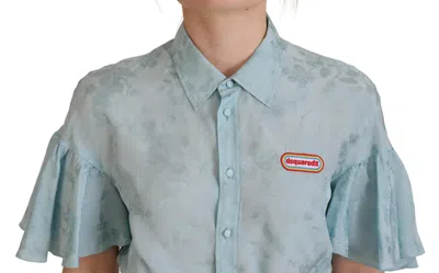 Pre-owned Dsquared2 Dsquared² Blue Collared Button Down Short Sleeve Cropped Women's Top () In Light Blue