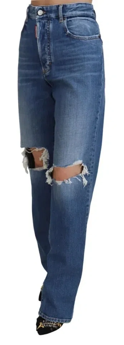 Pre-owned Dsquared2 Dsquared² Blue Distressed High Waist Straight Denim Women's Jeans ()