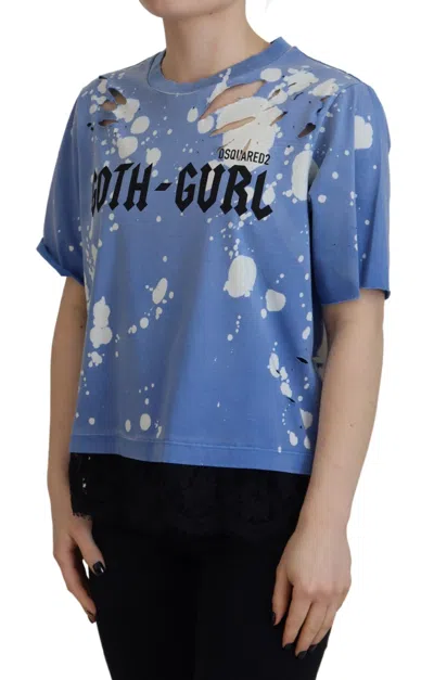 Pre-owned Dsquared2 Dsquared² Blue Goth Gurl Print Black Lace Cotton Tee Women's T-shirt ()