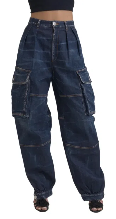 Pre-owned Dsquared2 Dsquared² Blue High Waist Cotton Cargo Baggy Denim Women's Jeans ()