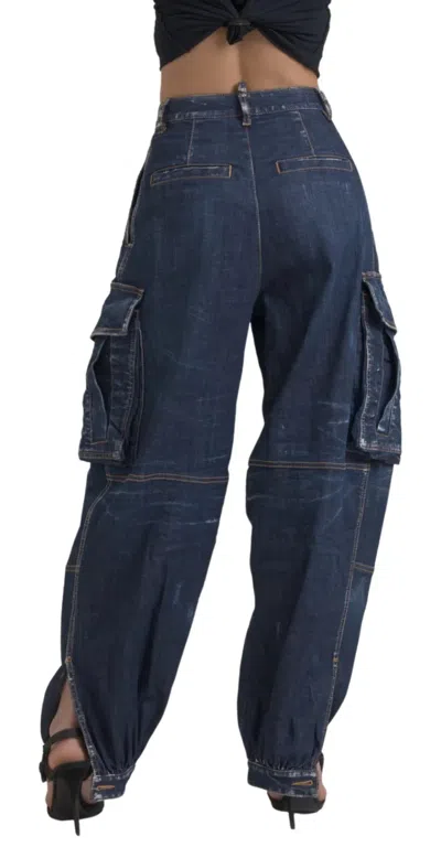 Pre-owned Dsquared2 Dsquared² Blue High Waist Cotton Cargo Baggy Denim Women's Jeans ()