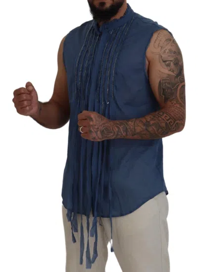 Pre-owned Dsquared2 Dsquared² Blue Cotton Chain Embellishment Sleeveless Men's Shirt ()