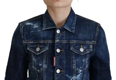 Pre-owned Dsquared2 Dsquared² Blue Icon Printed Distressed Denim Women's Jacket ()