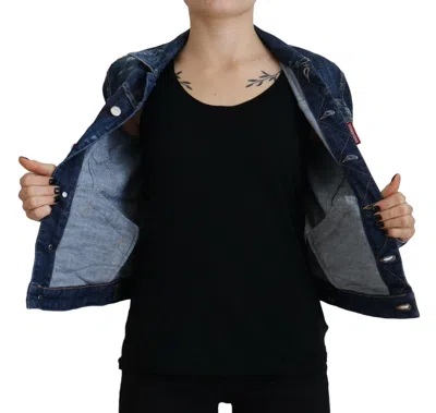 Pre-owned Dsquared2 Dsquared² Blue Icon Printed Distressed Denim Women's Jacket ()
